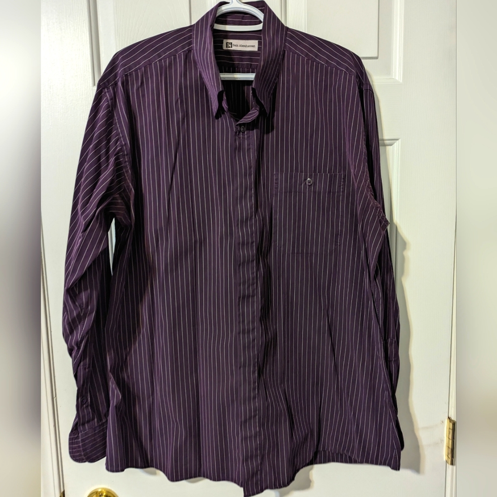 Men's Sam Abouhassan Clothier Custom Made Deep Plum-Coloured Striped Dress Shirt